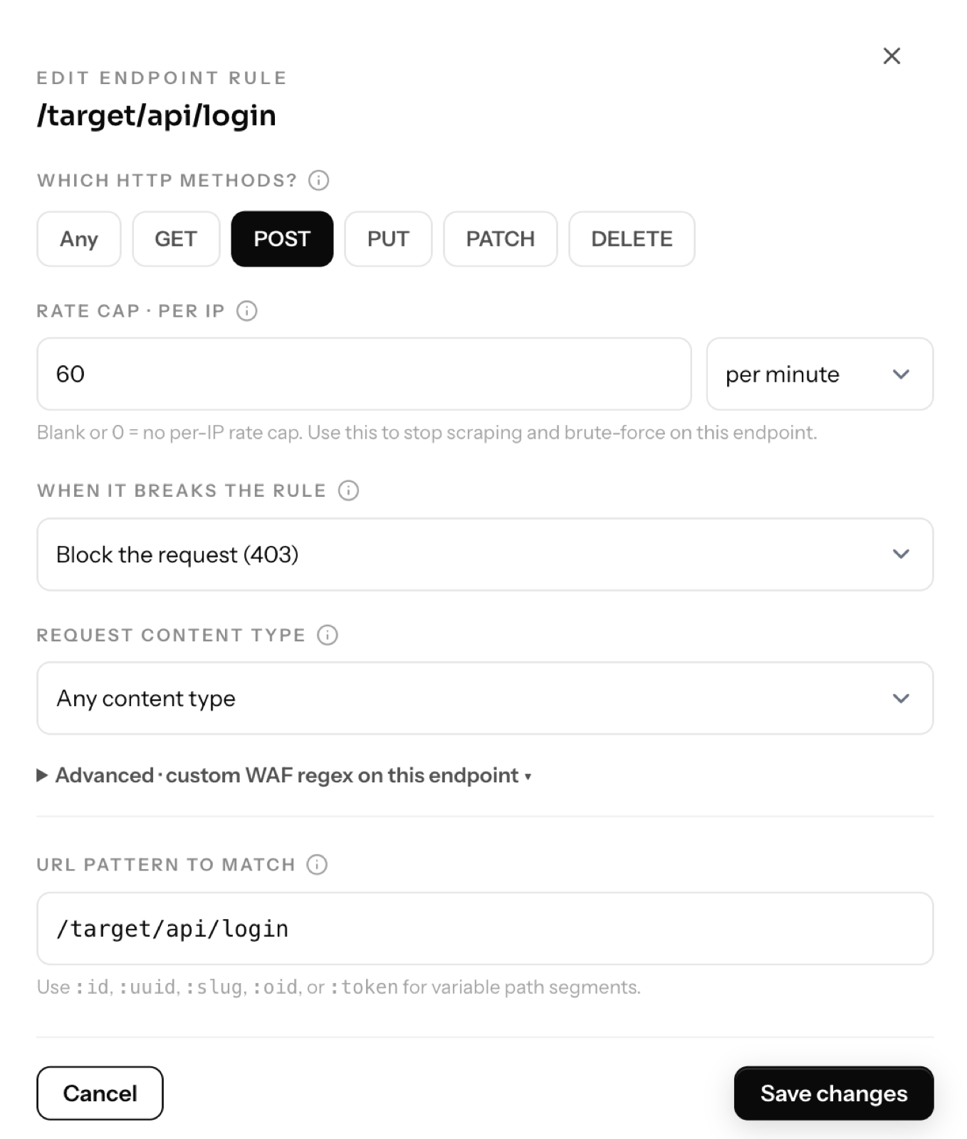 Defenso per-route rate-limit configuration